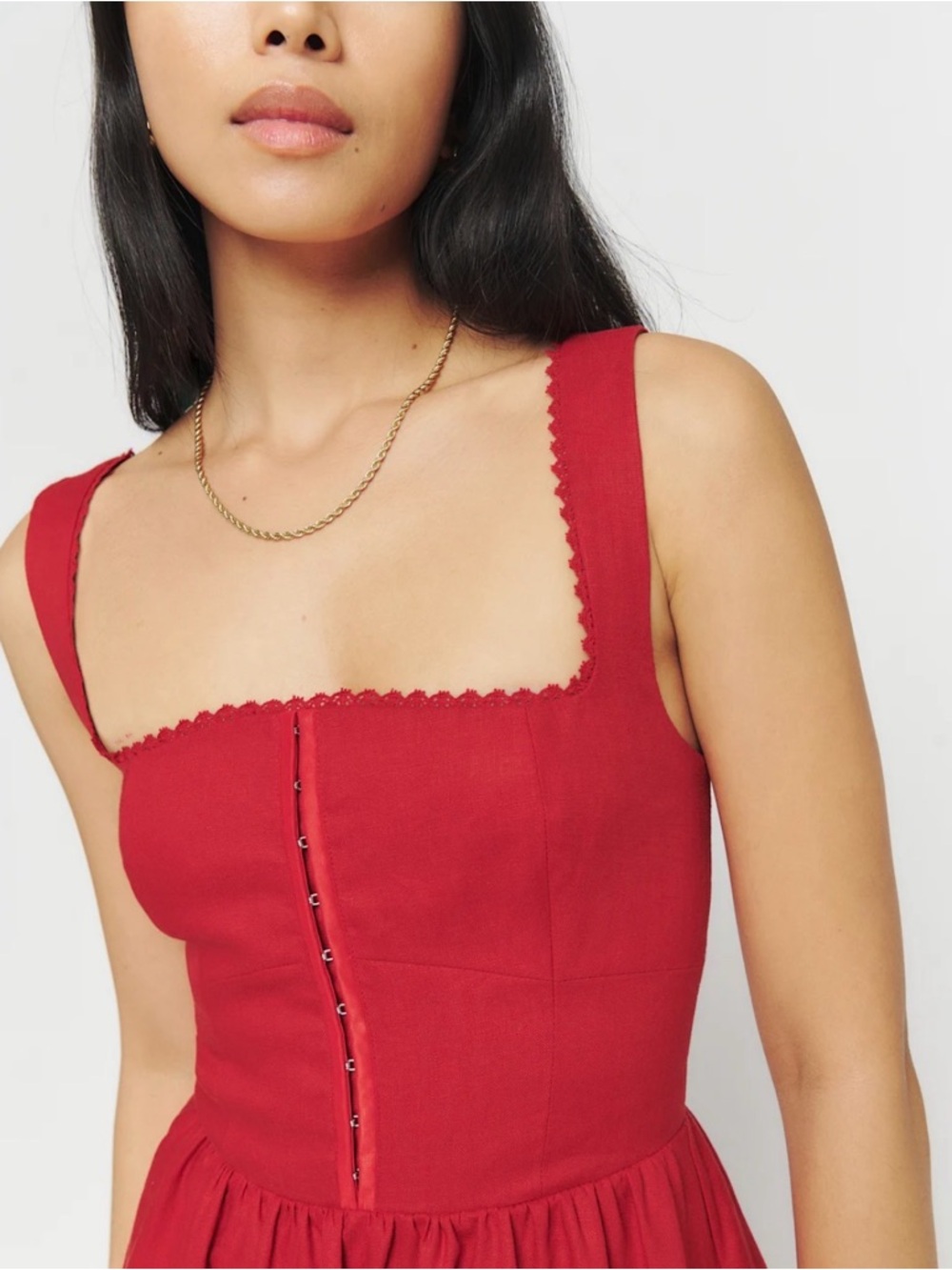 Reformation Tagliatelle Linen Midi Dress in Cherry, Size 4